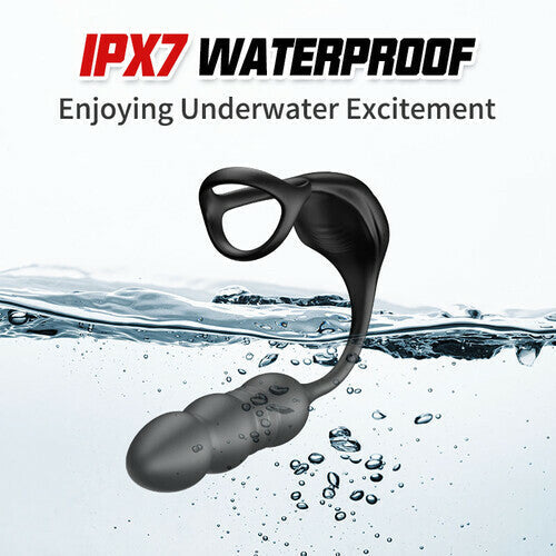 9 Masajeador de próstata portátil de empuje y vibración con anillo para el pene