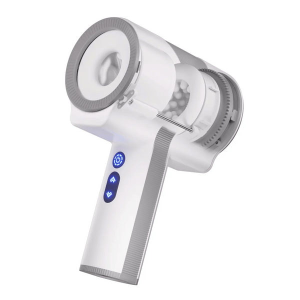 Masturbador masculino automático giratorio y de empuje vibratorio de mano de doble extremo