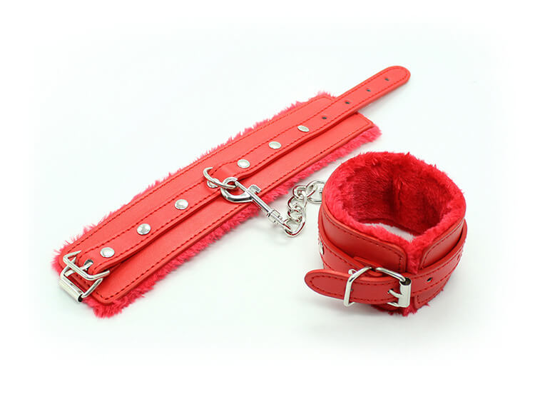 SM Leather Plush Pin Buckle Handcuffs and Footcuffs Bondage Toys