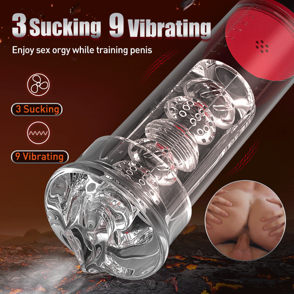 9 Vibrating 9 Sucking Transparent Penis Enlargement Pump