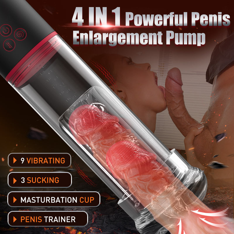 9 Vibrating 9 Sucking Transparent Penis Enlargement Pump