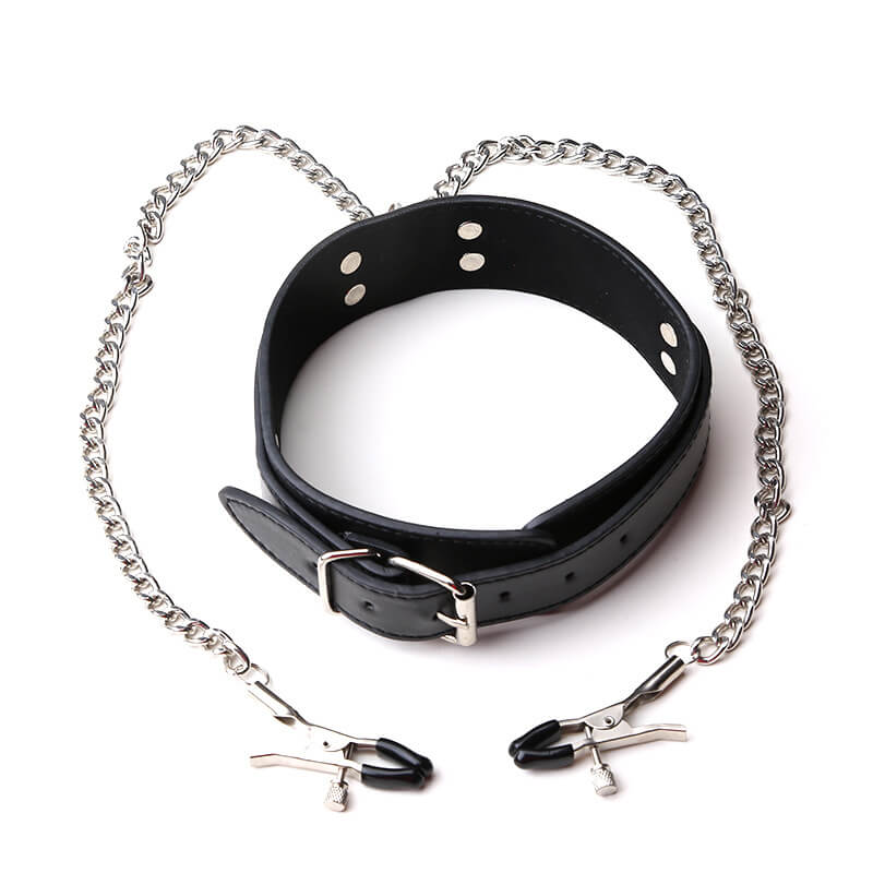 SM Nipple Clamp Chain Neck Collar Couple Flirting Leash