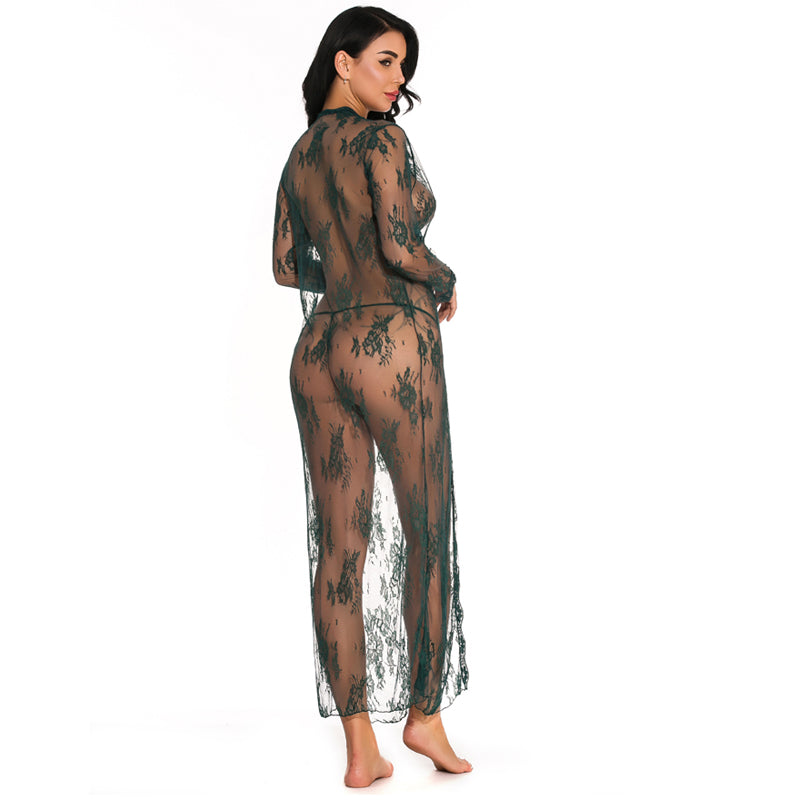Lace cardigan long see-through pajamas