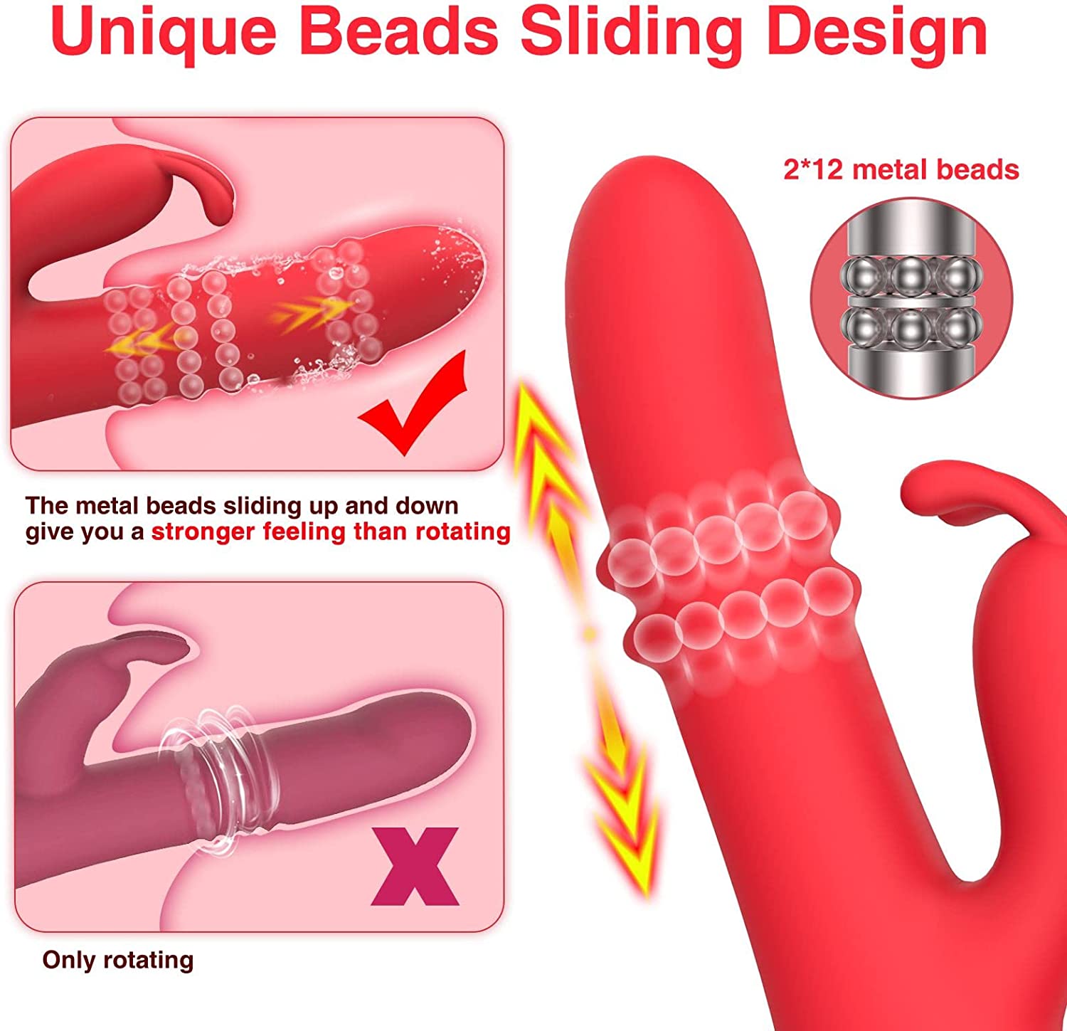 Andy - Rabbit Vibrator With Doulbe Sliding Beads Ring