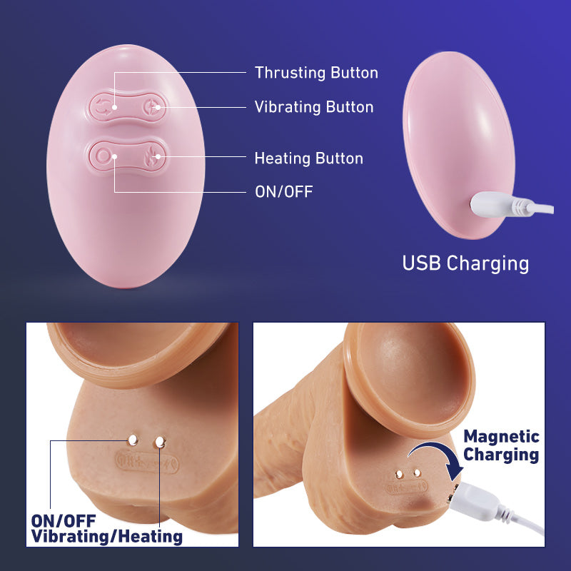 Cyril - Pink Glans Thrusting Vibrating Heating LifeLike Dildo 8.66 Inch