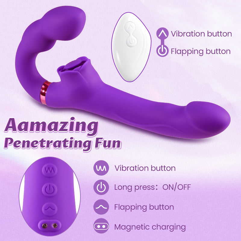 Evelyn - Tapping & Vibrating G-spot Clit Stimulator Strapless Double-ended Dildo